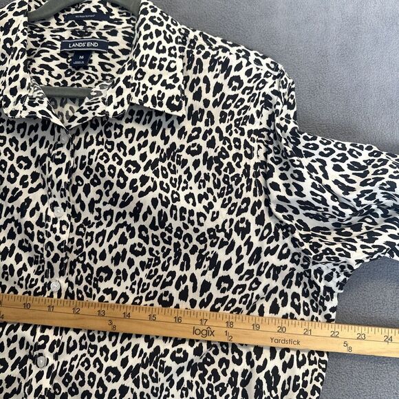Lands End No Iron Supima Button Up Shirt Leopard Print Womens Size 16 Office - Picture 5 of 7